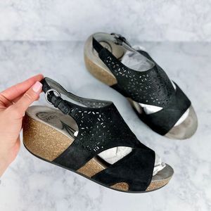 Abeo Unify black leather Wedge slingback orthopedic Sandals shoes women's US WN9